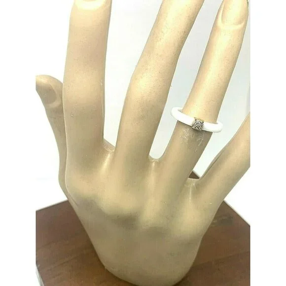 Engagement Promise Ring Diamond Rose Tone Sterling Silver White Ceramic … - Picture 6 of 11